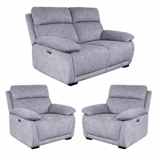 Furnishings For Less UK Piccadilly Grey Fabric Electric Recliner Sofa Set with 2 Seater and 2 Armchairs featuring USB Charging Ports – 1