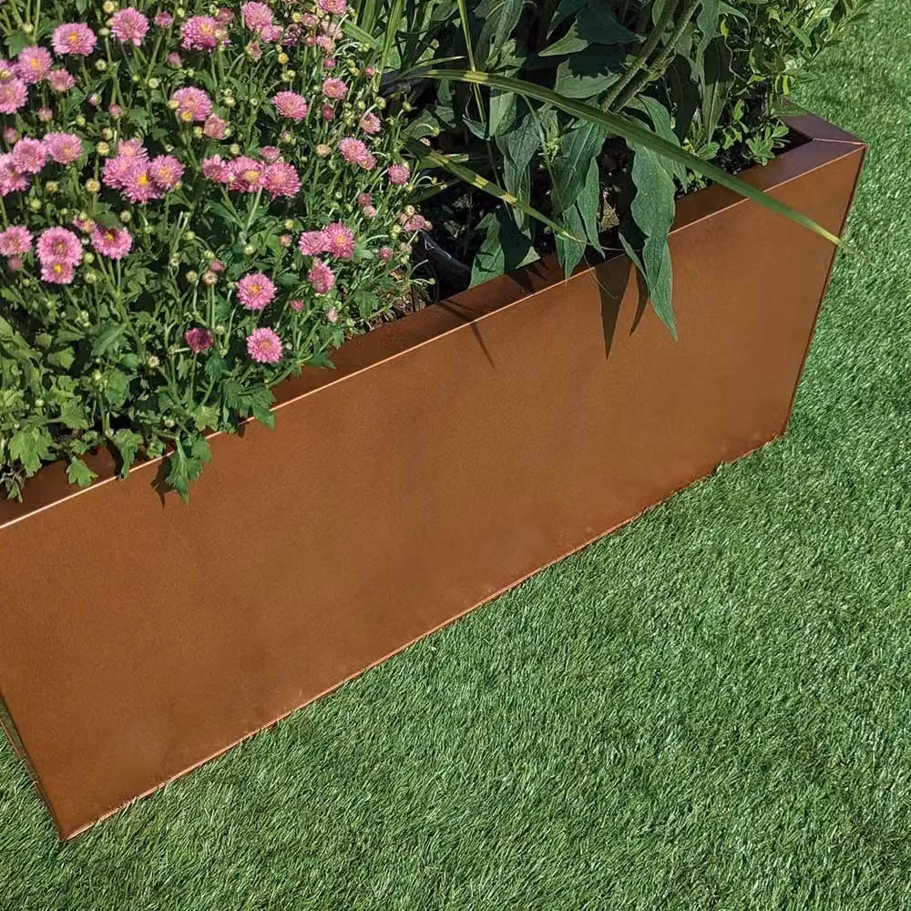 Access Garden Products Galvanised Steel Trough Planter, Brown/Multicolour, W/D/H: 120 x 40 x 40 cm – 5