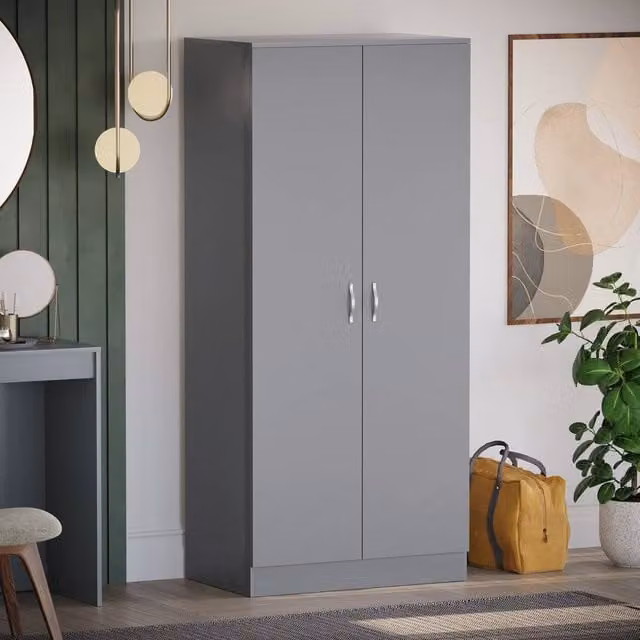 HD Designs Modern 2 Door Grey MDF Wardrobe H 170 cm x W 76 cm x D 47 cm – 1