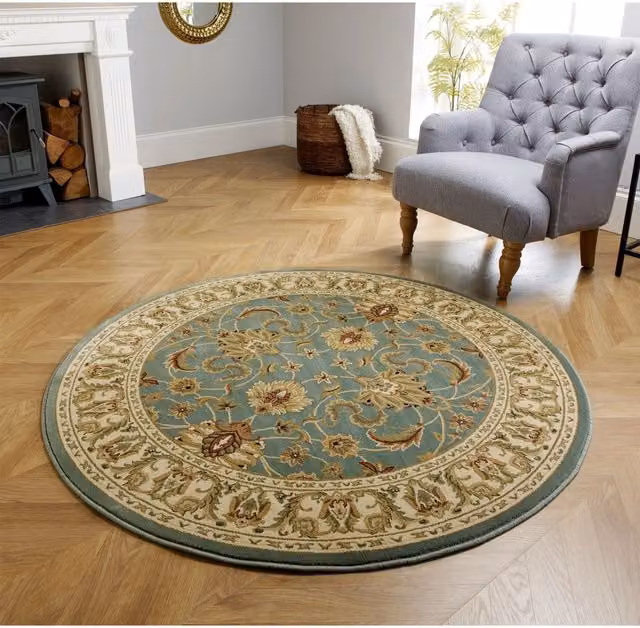 Melrose Interiors Classic Floral Green Square Flat Weave Area Rug, W/D/H: 120 x 120 x 1 cm