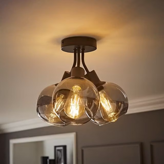 ValueLights Bellamy 3 Way Bubble Cluster Flush Ceiling Light in Black and Gold/Brass