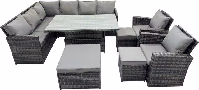 Fimous 11 Seat Outdoor Corner Sofa Set with Height Adjustable Rising Lifting Table in Dark Grey