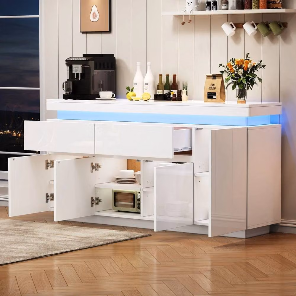 PAWNORA Modern Glossy White Freestanding Storage Cabinet with Integrated LED Lighting – 3