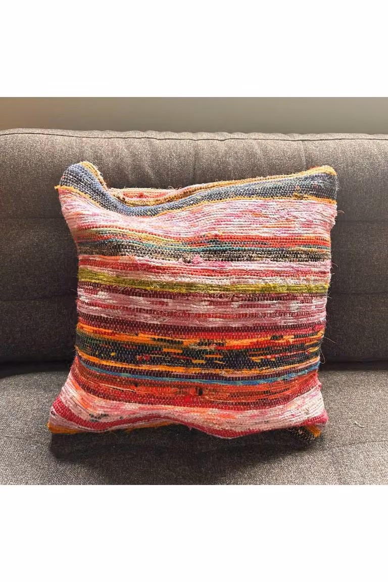 KDMD Aqua Blues Striped Rag Rug Square Cushion Covers in Blue and Multicolour