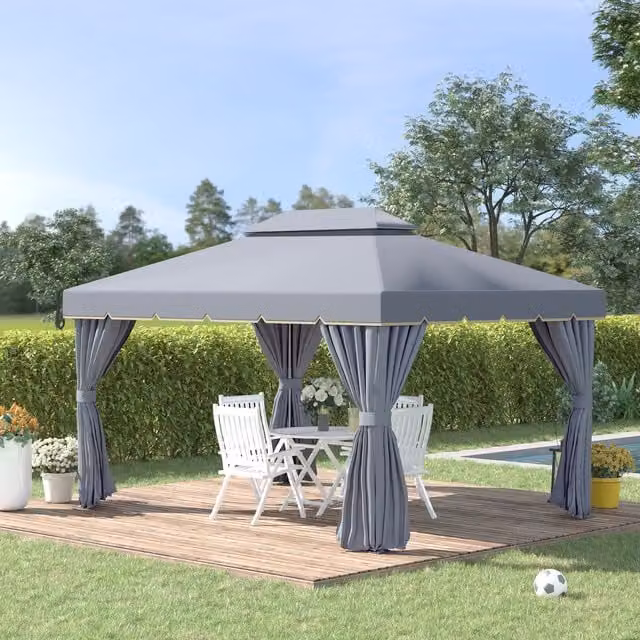 Outsunny Grey Gazebo Canopy Garden Shelter