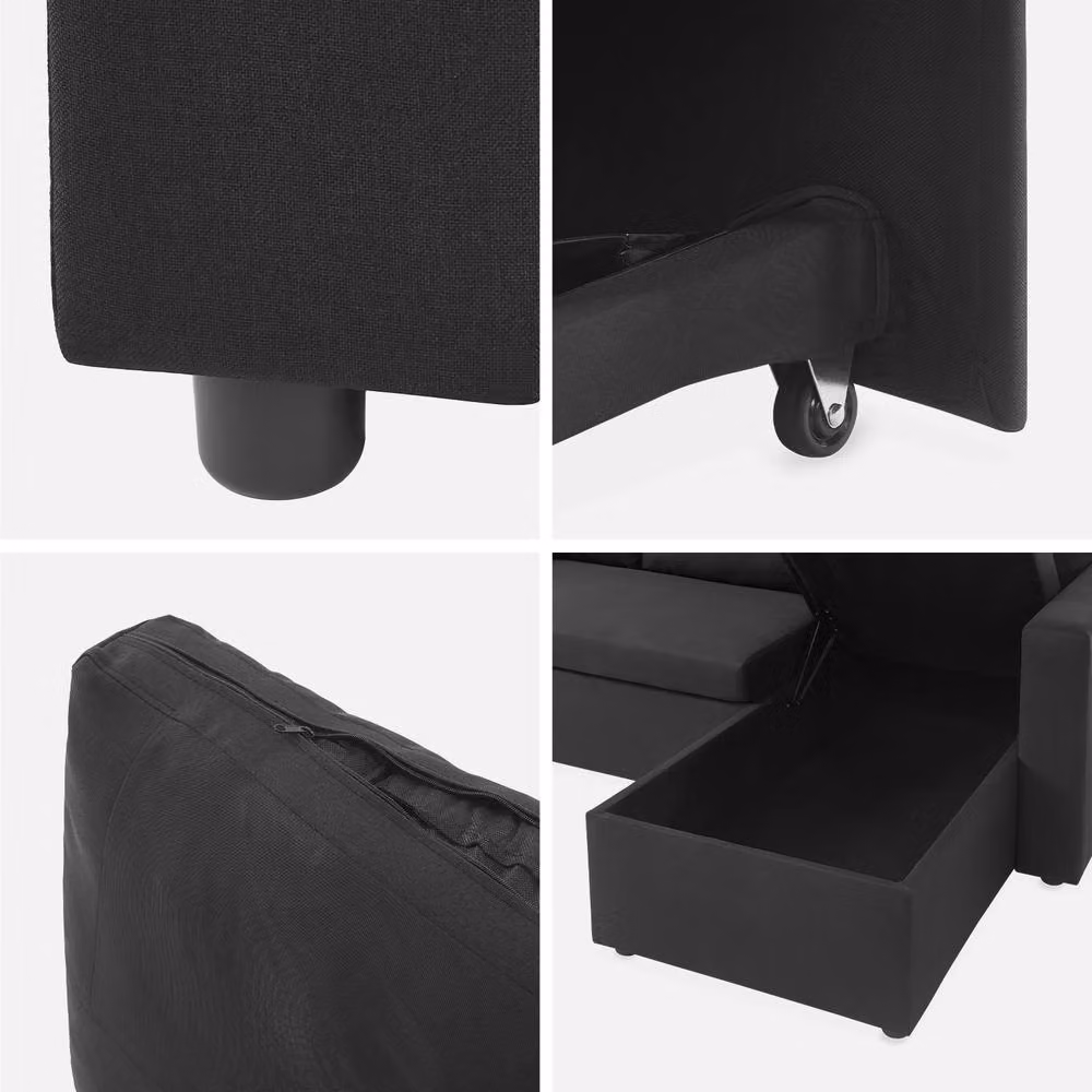 sweeek 3-Seater Compact Reversible Corner Sofa Bed in Black with Scatter Cushions – 3