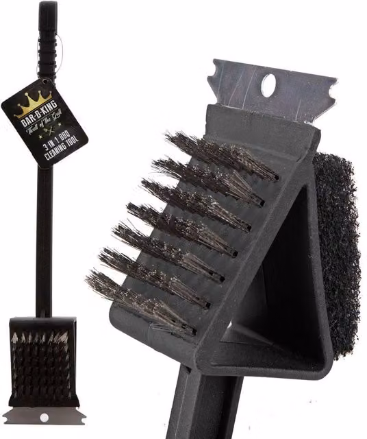 Bar-B-King 3-in-1 BBQ Cleaning Tool with Steel Scraper, Black – 1