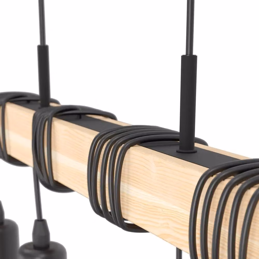 Eglo Townshend 4-Light Industrial Pendant Light in Black and Natural Wood – 3