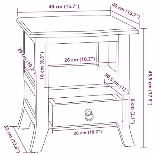 vidaXL Bedside Cabinet in Brown Solid Mahogany Wood, W/D/H: 40 x 40 x 45.5 cm – 3