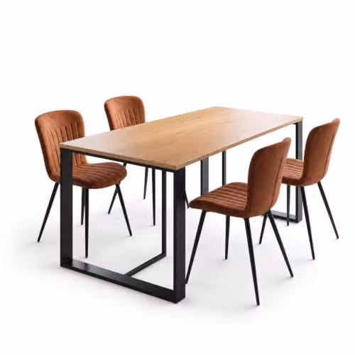 FWStyle Willow Oak Dining Table and 4 Brown Chairs Set – 3
