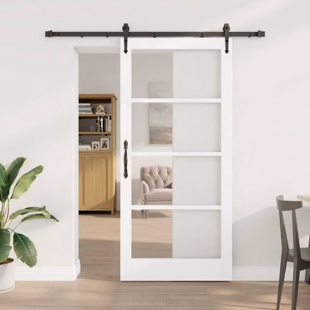 Berkfield Home White Solid Wood Pine Sliding Door with Hardware Set W: 93 cm, H: 202 cm