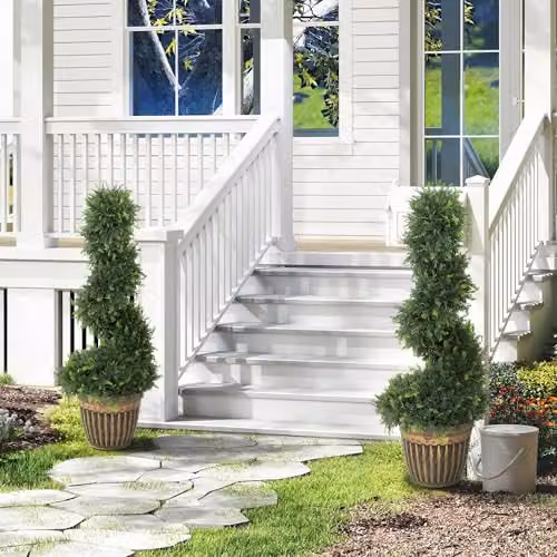 HOMCOM Set of 2 Green Artificial Spiral Cypress Topiary Trees with Pots, Height: 90 cm – 7