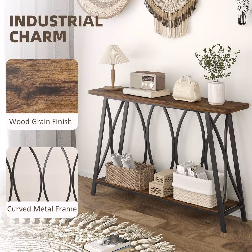 STILVORA Industrial Console Table with Storage in Dark Brown and Black – 3
