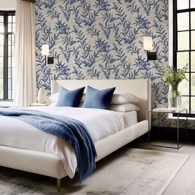 Belgravia Dcor Olivia Blue Floral Botanical Classic Wallpaper Roll