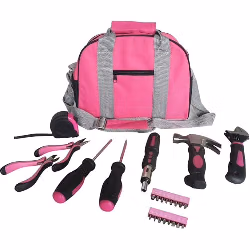 Hyfive 25-Piece Pink DIY Tool Kit with Hammer, Pliers and Screwdrivers in a Pink Carry Case