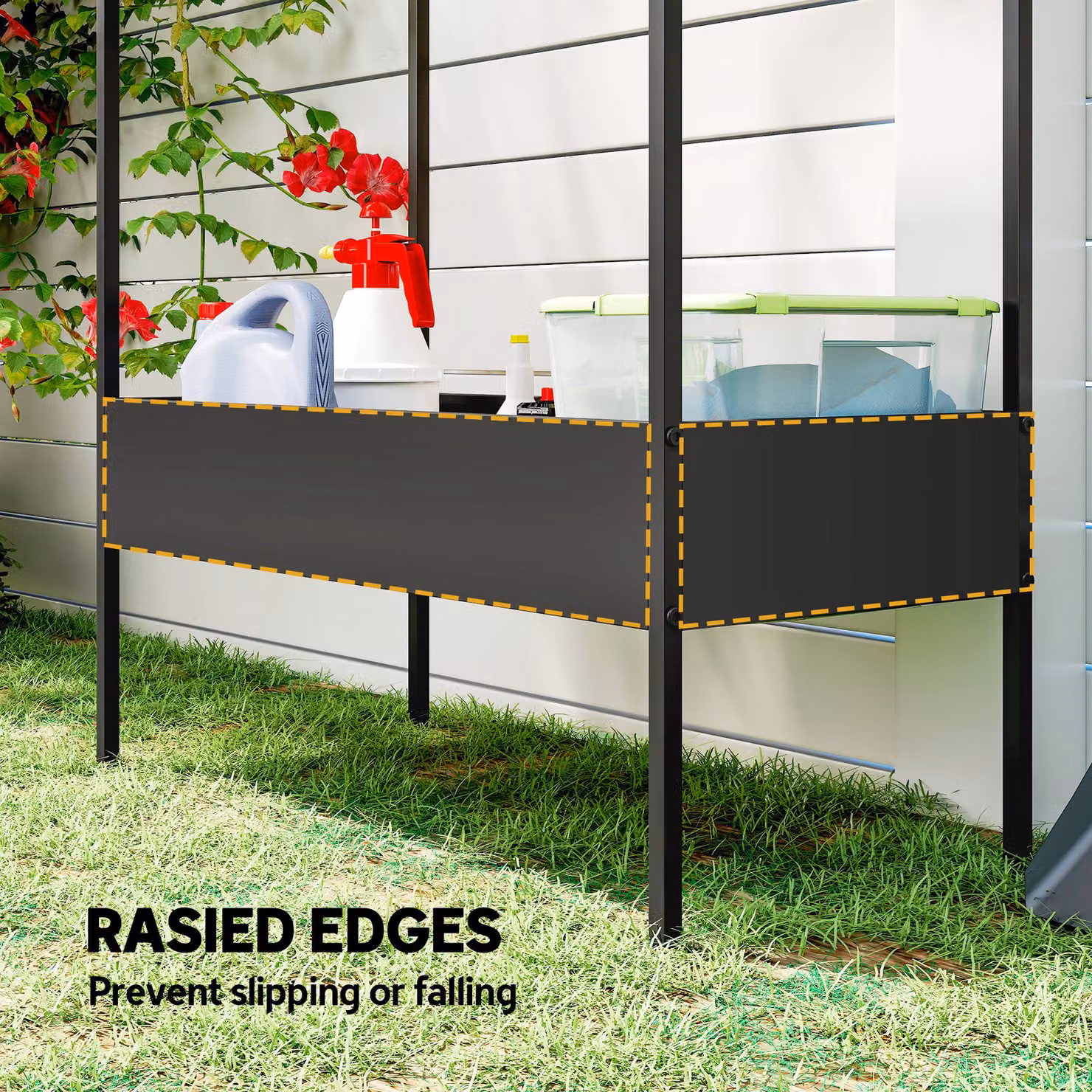Outsunny 2 Tier Metal Plant Stand with Hook and House-Shaped Pots Holder, Black, W/D/H: 75 x 30 x 150 cm – 5