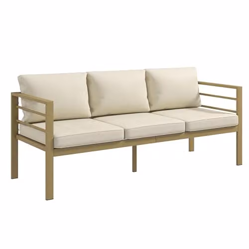 Outsunny 3-Seater Upholstered Garden Sofa with Powder Coated Aluminium Frame, White, W/D/H: 185 x 66 x 64 cm – 1