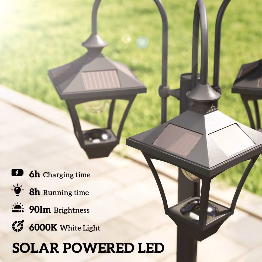 OUTSUNNY Solar Lantern Lamp Post with Dusk-to-Dawn Sensor, Black, Height: 185 cm – 4
