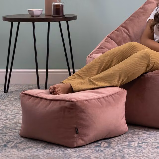 ICON Amara Square Velvet Bean Bag Footstool in Pink – 2