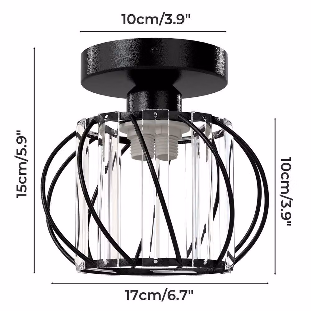 Emitto Modern Crystal Semi Flush Mount Ceiling Light in Black and Transparent – 3