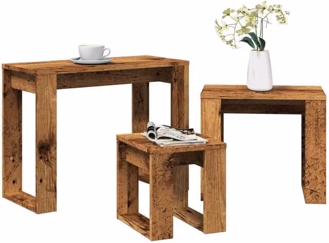 Berkfield Home Nest of 3 Tables in Brown Rustic Old Wood Finish – 1