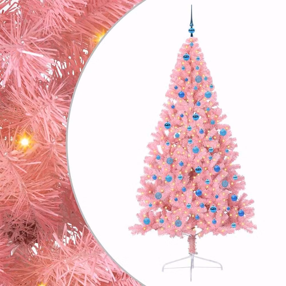 Berkfield Home Artificial Pre-lit Christmas Tree with 300 LEDs, Pink, Height: 240 cm – 2