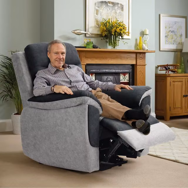 Comfy Living Grey Two Tone Fabric Recliner Set Including 3 Seater Sofa, 2 Seater Sofa and Armchair