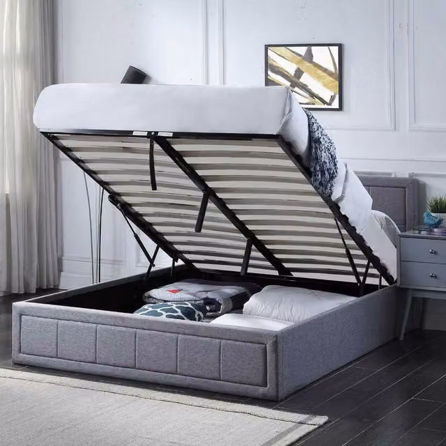 Home Treats Grey Upholstered Ottoman Bed with Deluxe Hybrid Mattress, W/D/H: 120 x 200 x 138 cm
