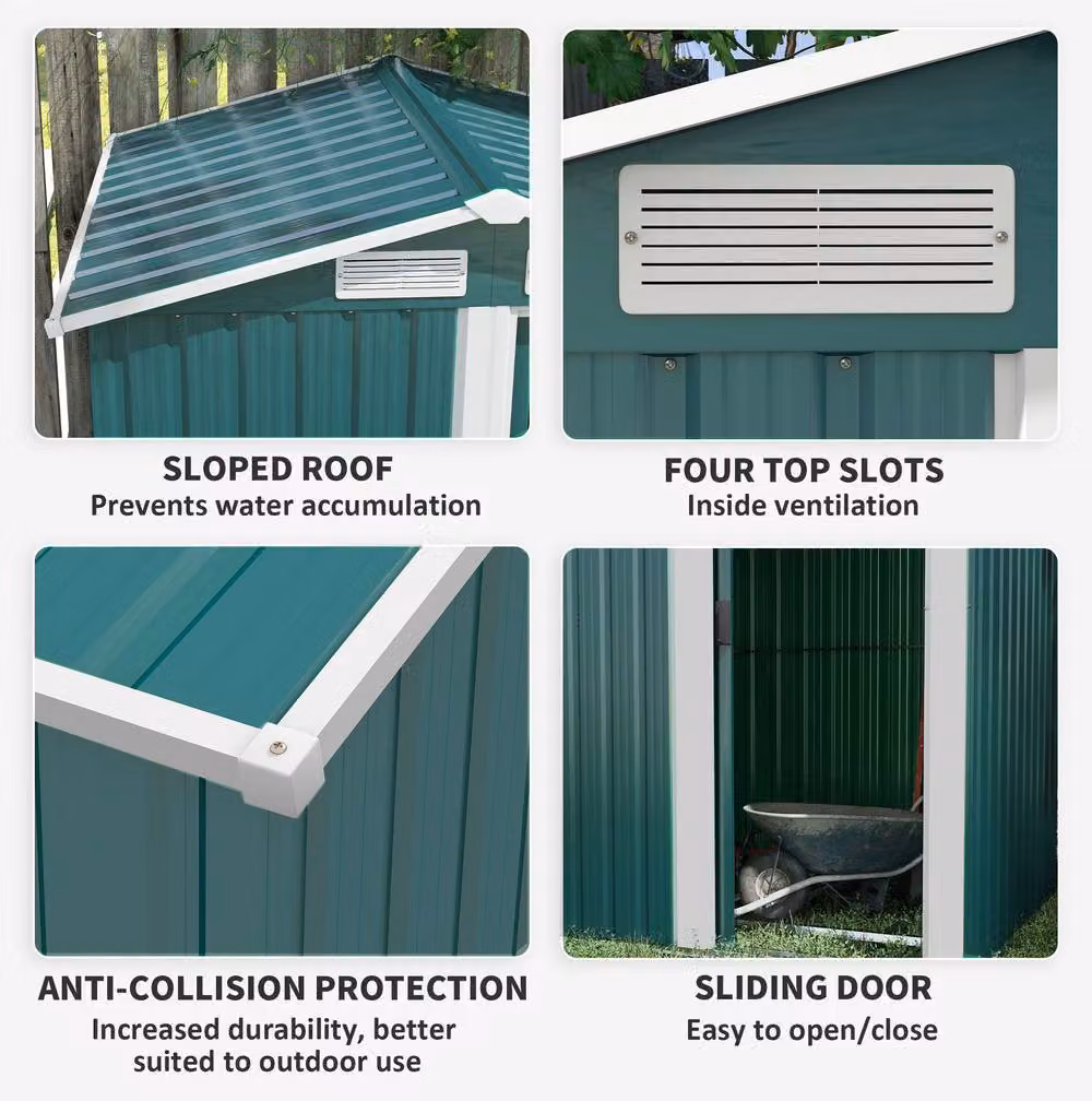STILVORA Green Steel Garden Shed with Sliding Door and Window, W/D/H: 152 x 132 x 188 cm – 5
