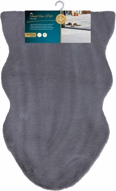 JVL Faux Fur Pelt Rug, Grey, W: 90 cm, D: 60 cm