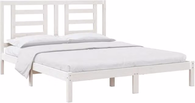 Berkfield Home Beautiful White Solid Wood Pine Bed Frame W/D/H: 205.5 x 160 x 165.5 cm – 1