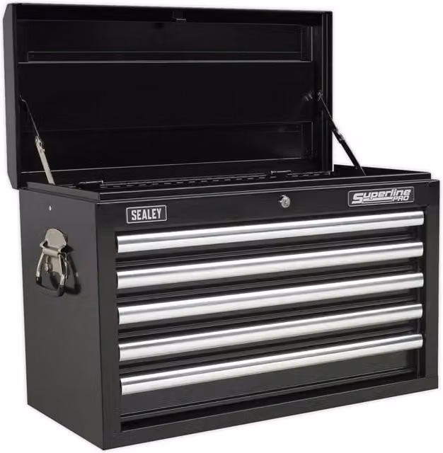 Loops Black 5 Drawer Lockable Tool Chest Storage Cabinet W: 66 cm, D: 31.5 cm, H: 42.5 cm