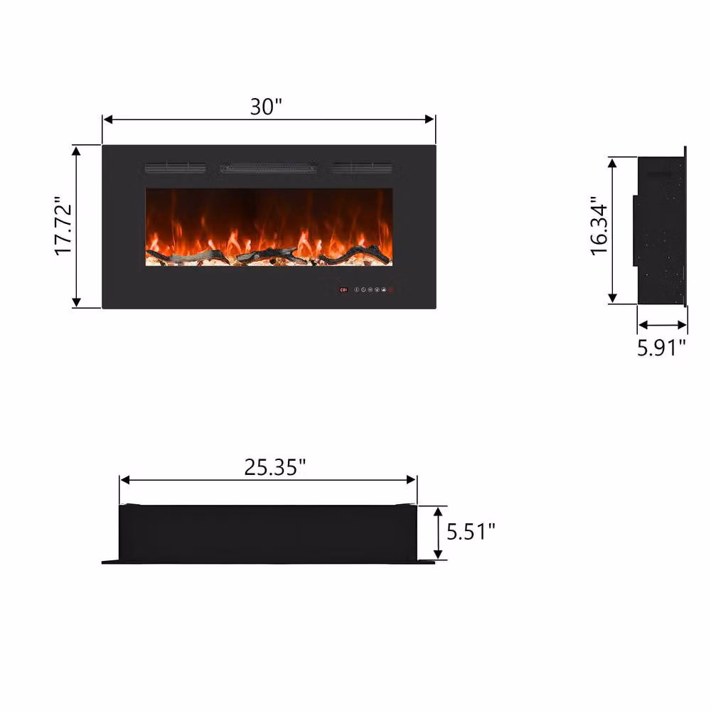 Valuxhome Black Electric Fire, Recessed or Wall Mounted with 13 Flame Bed Colours, W/D/H: 91 x 45 x 15 cm – 2