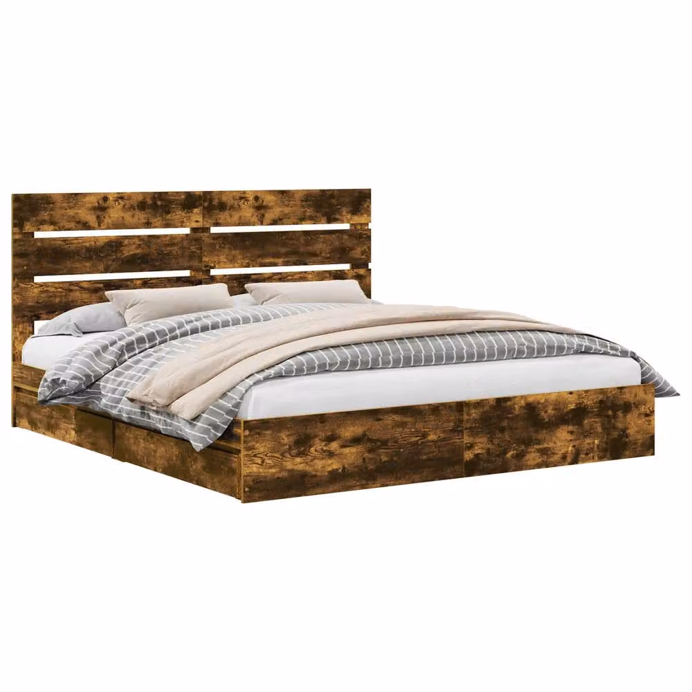 Berkfield Home Modern Storage Bed with Drawers in Smoked Oak Brown, W/D/H: 180 x 200 cm – 2