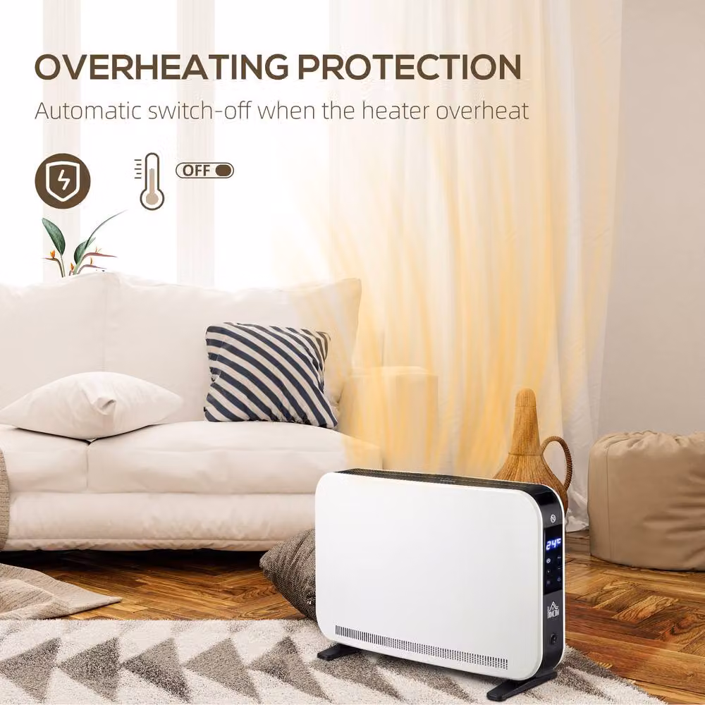 HOMCOM Portable White Convector Heater with 24H Timer and Adjustable Thermostat – 3