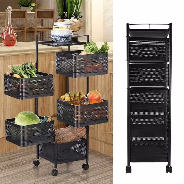 SPETLEK Mobile Black Metal Vegetable Shelf Rack for Kitchen Utility – 1