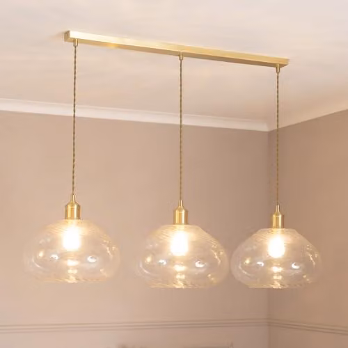 ValueLights Corinne Twill 3 Drop Brushed Gold and Transparent Glass Pendant Light with LED Bulbs – 2