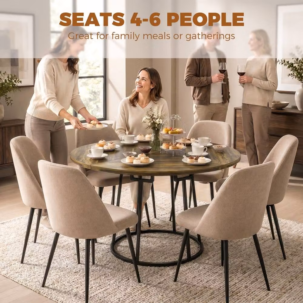 STILVORA Rustic Round Dining Table for 4-6 Adults in Brown with Black Metal Base, Diameter: 120 cm – 4