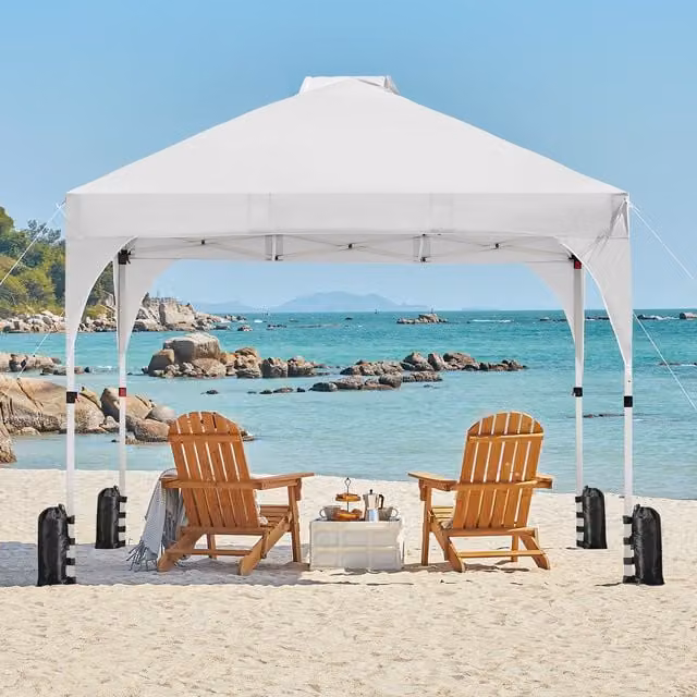 Yaheetech White Portable Pop Up Canopy Tent with UPF 50 Protection, W x D: 300 x 300 cm
