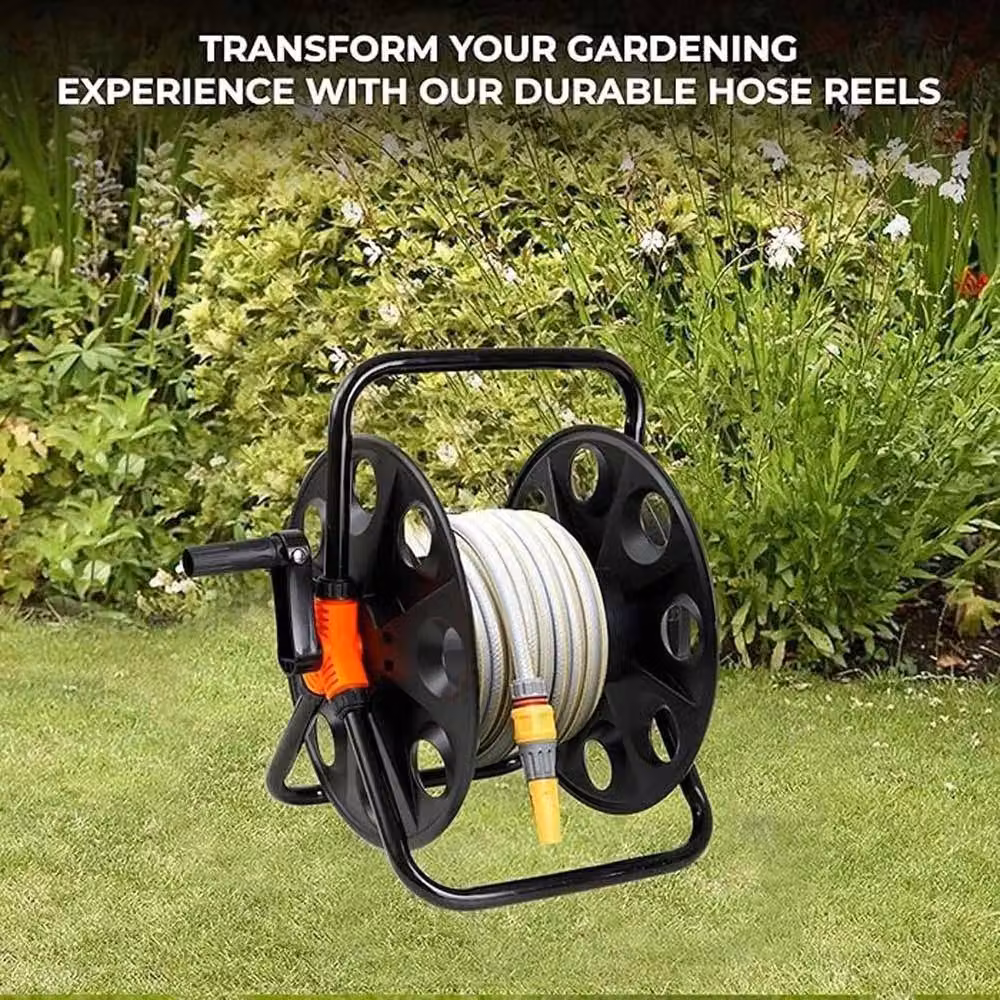 Hinsinc Portable Garden Hose Reel Trolley in Black – 6