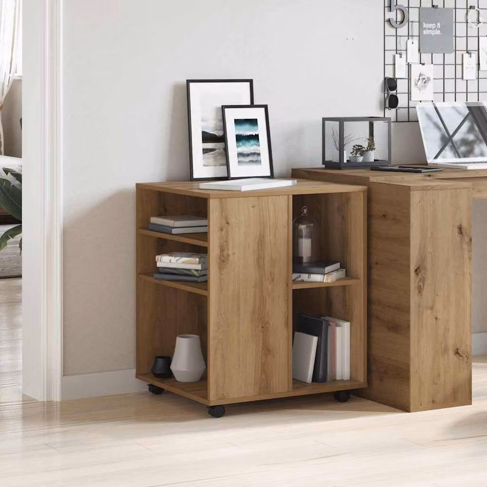 Berkfield Home Artisan Oak Rolling Cabinet in Brown, W/D/H: 60 x 53 x 72 cm – 3