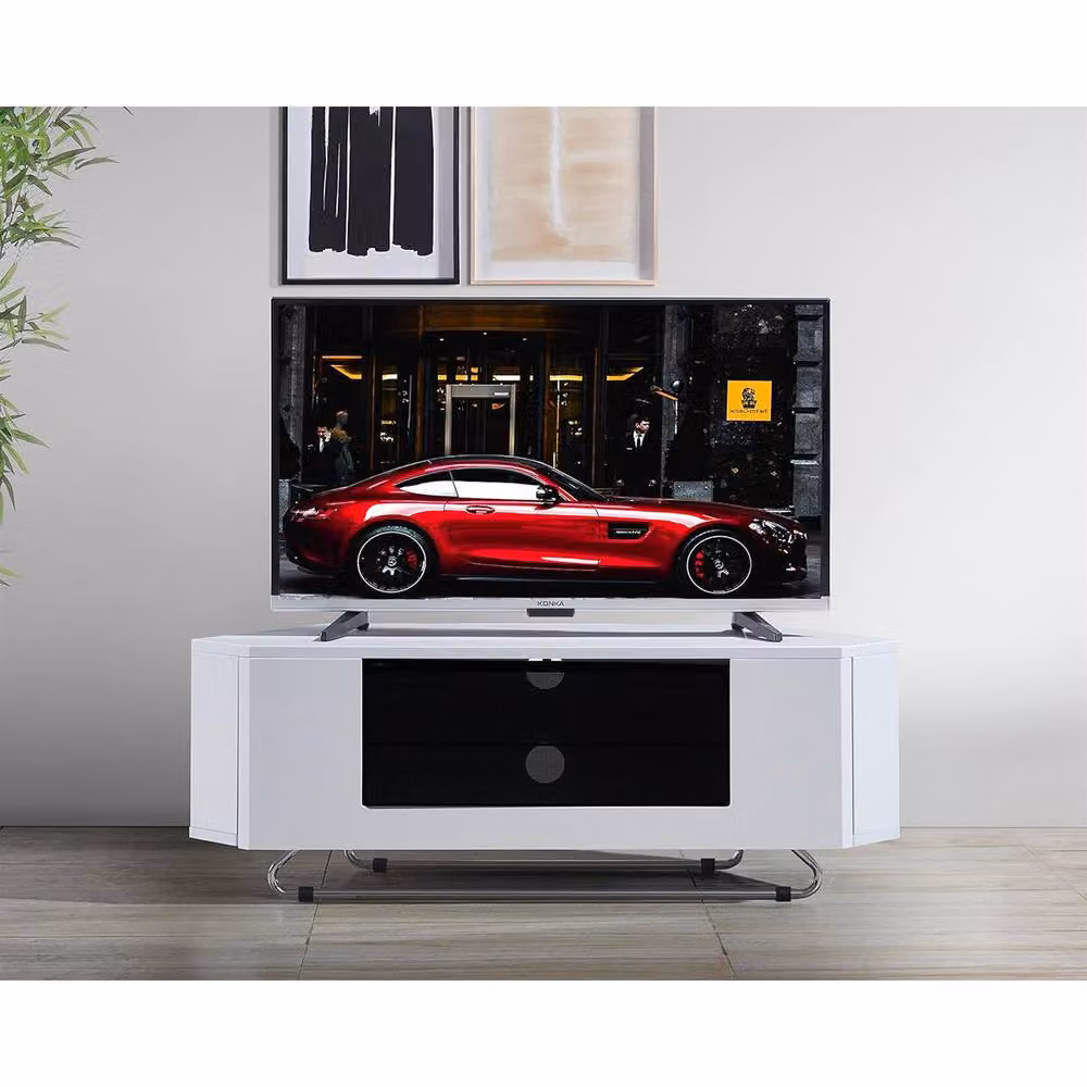 Centurion Supports Hampshire Corner-Friendly Gloss White and Black TV Stand with Remote Friendly Door, W/D/H: 111 x 40 x 41 cm – 2