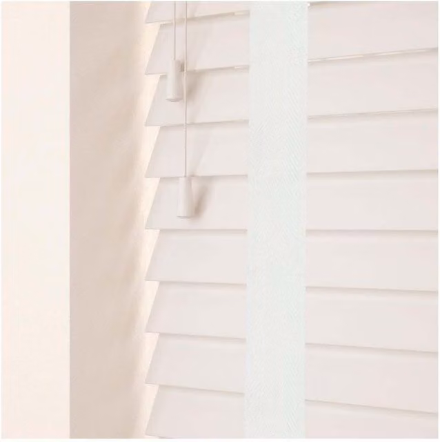 NewEdgeBlinds 50mm Real Wood Venetian Blind with Tapes, White, W: 45 cm, H: 120 cm
