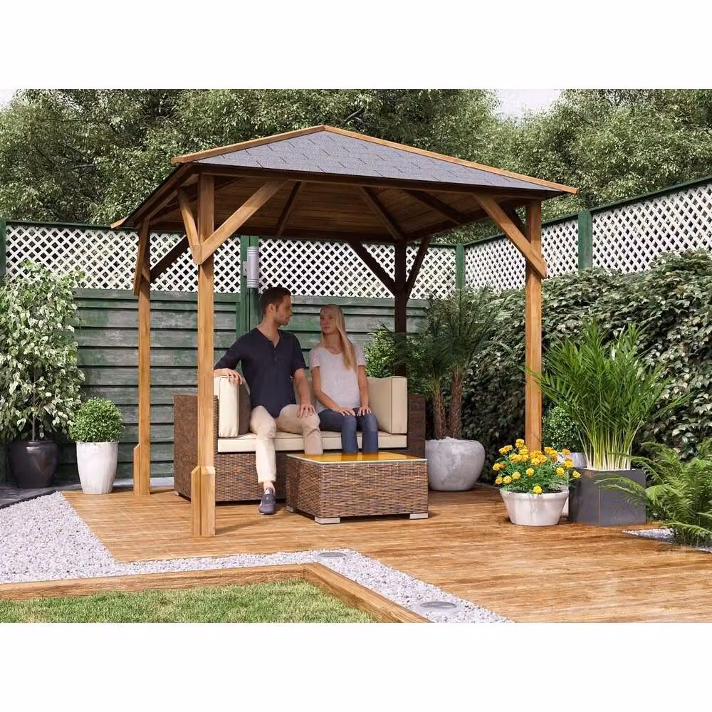 Dunster House Utopia 200 Wooden Garden Gazebo in Brown with Roofing Felt – 5