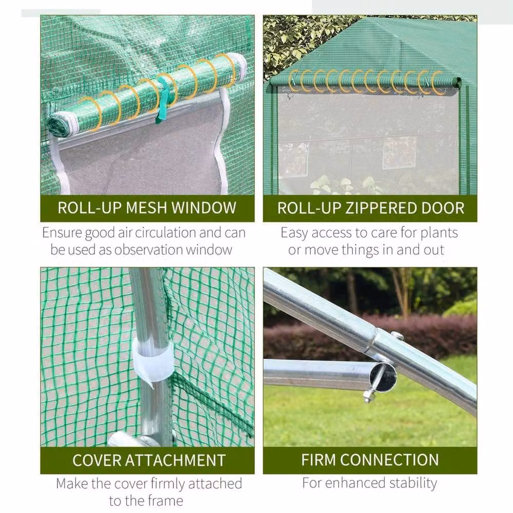 VOGREX Green Outdoor Tunnel Greenhouse with Roll Up Door and 6 Windows, W/D/H: 300 x 200 x 170 cm – 3