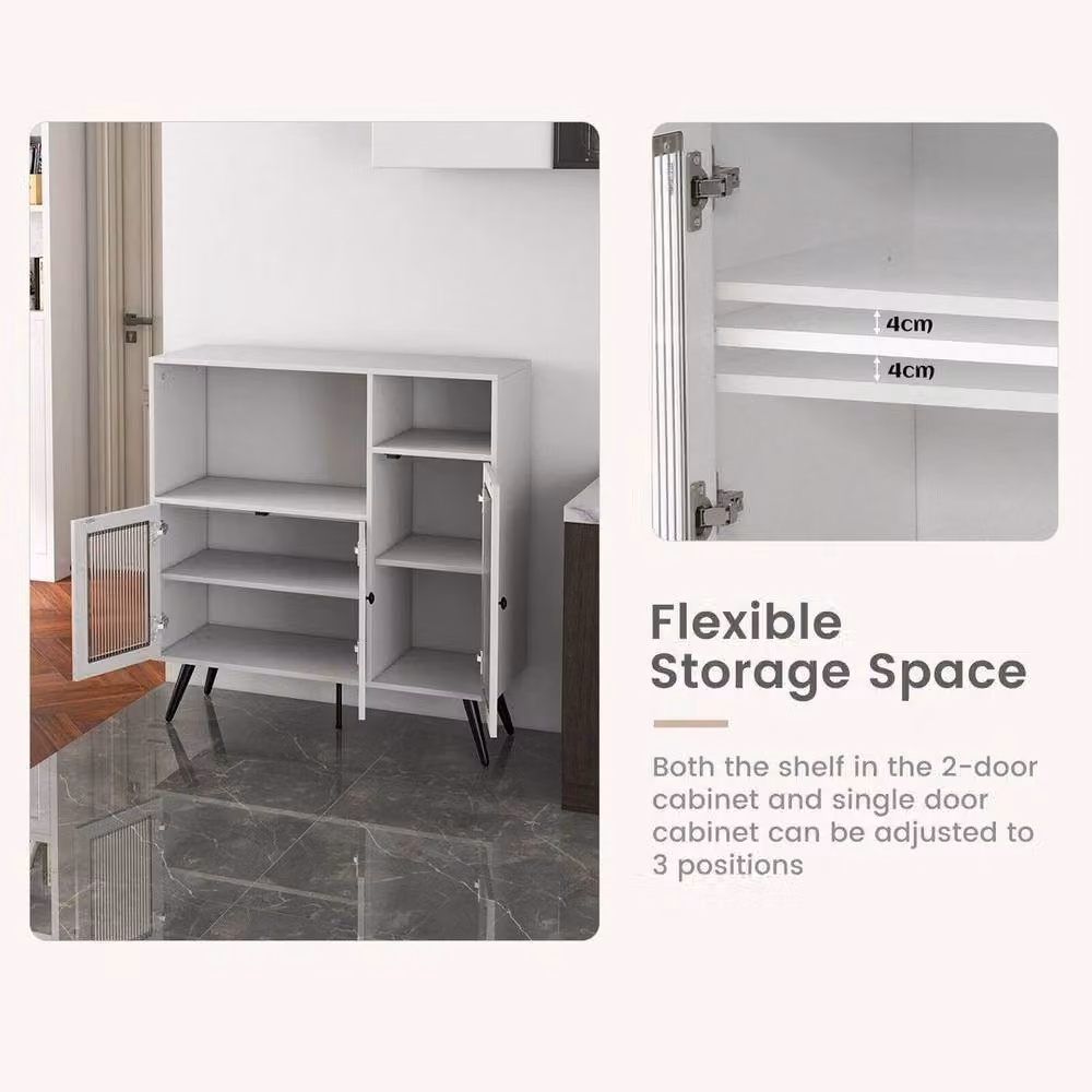 Kelvenix Industrial Kitchen Storage Cabinet in White with Glass Doors – 3