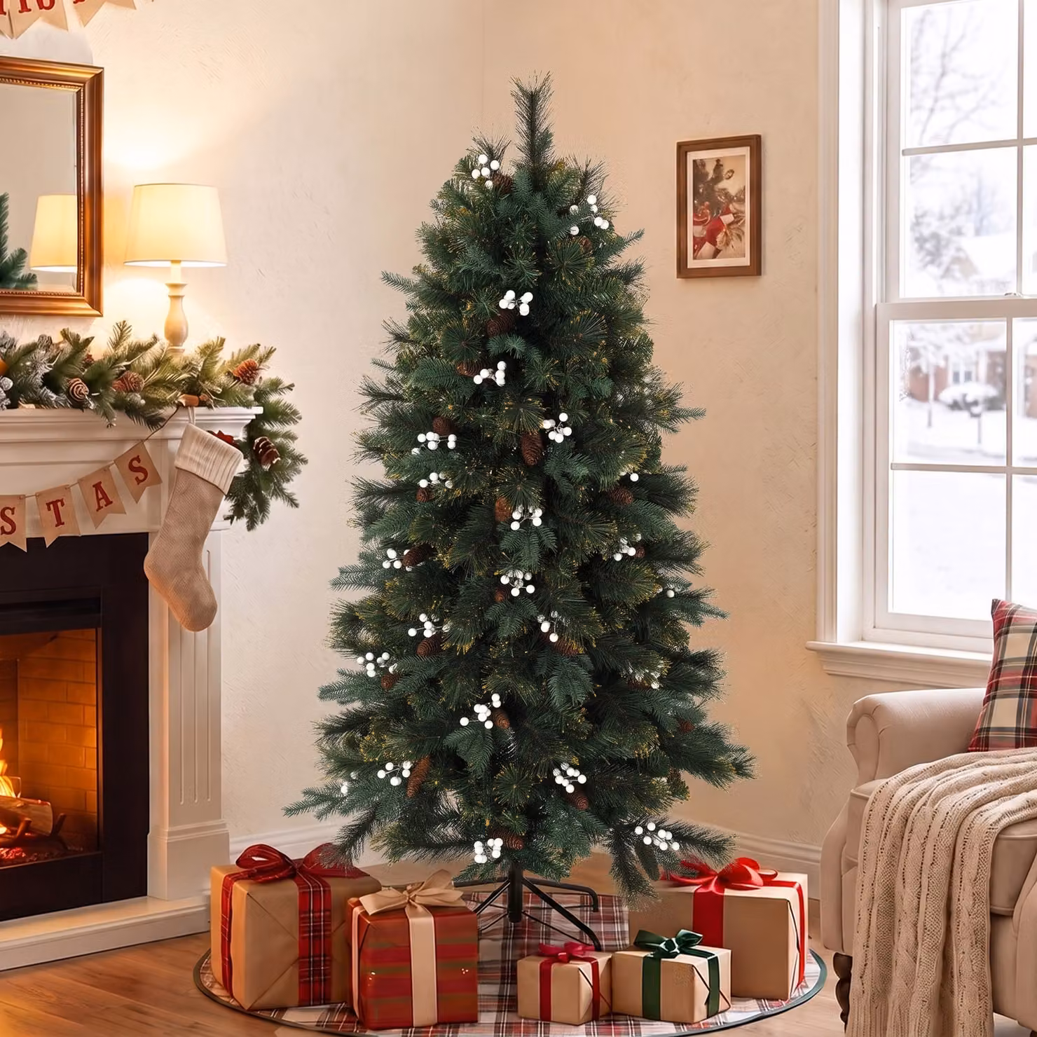 HOMCOM 5ft Green Artificial Fir Christmas Tree with 490 Branch Tips and Metal Stand – 2
