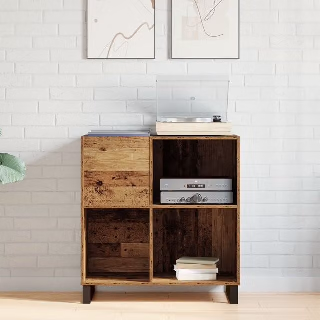 Berkfield Home Artisan Oak Record Cabinet in Brown, W/D/H: 84.5 x 38 x 89 cm