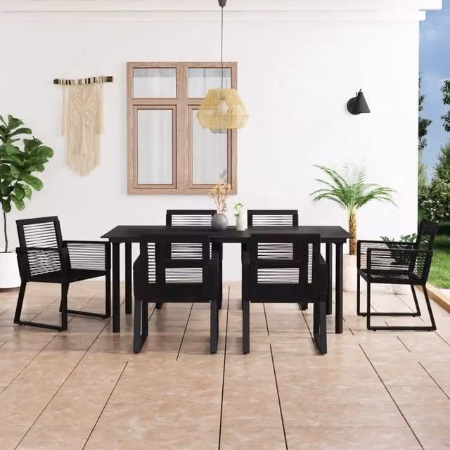 Berkfield Home 7 Piece Outdoor Dining Set in Black PVC Rattan and Steel
