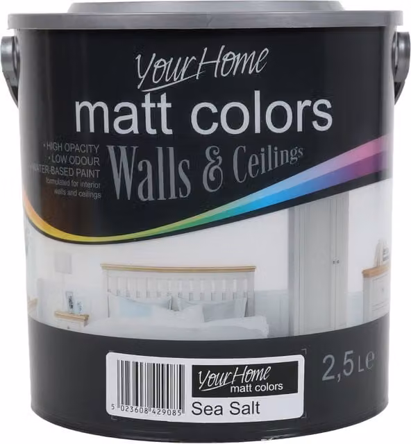 Your Home Sea Salt Matt Emulsion Water Based Dispersion in White and Grey, 2.5 l
